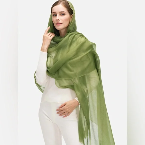 Featherlight Olive Green Cashmere Scarf - Picture 3 of 4